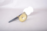 French Designer Wall Sconce, Horn-Form Brass and Black Lacquer Fixture with Cloud Glass Shade