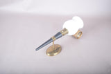 French Designer Wall Sconce, Horn-Form Brass and Black Lacquer Fixture with Cloud Glass Shade