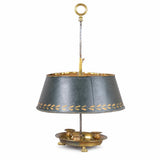 Antique French Bouillotte Lamp, Brass Base with Green Tole Shade, Paw Feet, Ring Finial