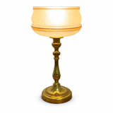 Antique Brass Candlestick Table Lamp, Frosted Glass Shade with Rose Band — Circa 1900