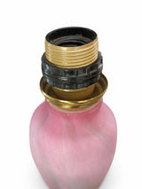 Antique Pâte de Verre Style Glass Lamp Base, Pink and Green, Brass Fittings, Art Deco Style