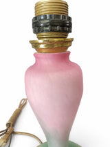 Antique Pâte de Verre Style Glass Lamp Base, Pink and Green, Brass Fittings, Art Deco Style