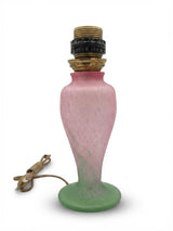 Antique Pâte de Verre Style Glass Lamp Base, Pink and Green, Brass Fittings, Art Deco Style