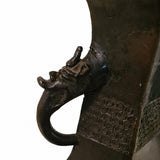 Antique Bronze Chinese Vase Lamp Base, Taotie Mask Ring Handles, Hexagonal Form, Asian Style