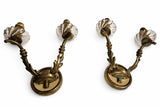 Pair of French Gilded Brass Wall Sconces, Fluted Glass Shades, 20th Century France