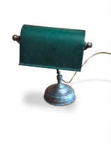 Vintage Bankers Desk Lamp, Green Metal Shade, Nickel Plated Brass — European, circa 1920s–1930s