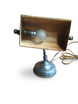 Vintage Bankers Desk Lamp, Green Metal Shade, Nickel Plated Brass — European, circa 1920s–1930s