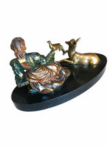 Art Deco Spelter Sculpture, Elegant Woman with Doe, French Marble Base