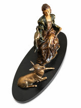 Art Deco Spelter Sculpture, Elegant Woman with Doe, French Marble Base