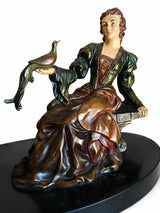 Art Deco Spelter Sculpture, Elegant Woman with Doe, French Marble Base