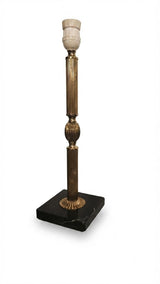 Vintage Bronze Table Lamp, Fluted Column, Black Marble Base, France