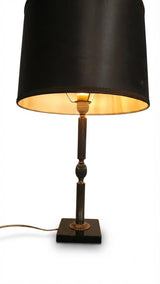 Vintage Bronze Table Lamp, Fluted Column, Black Marble Base, France
