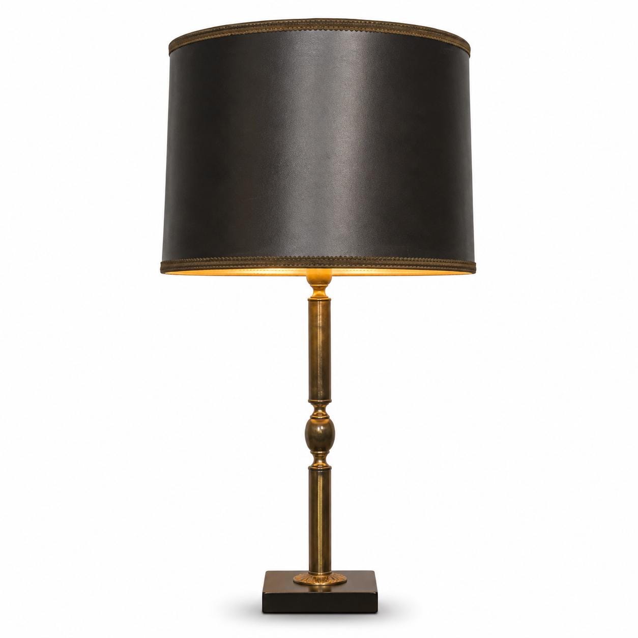 Vintage Bronze Table Lamp, Fluted Column, Black Marble Base, France