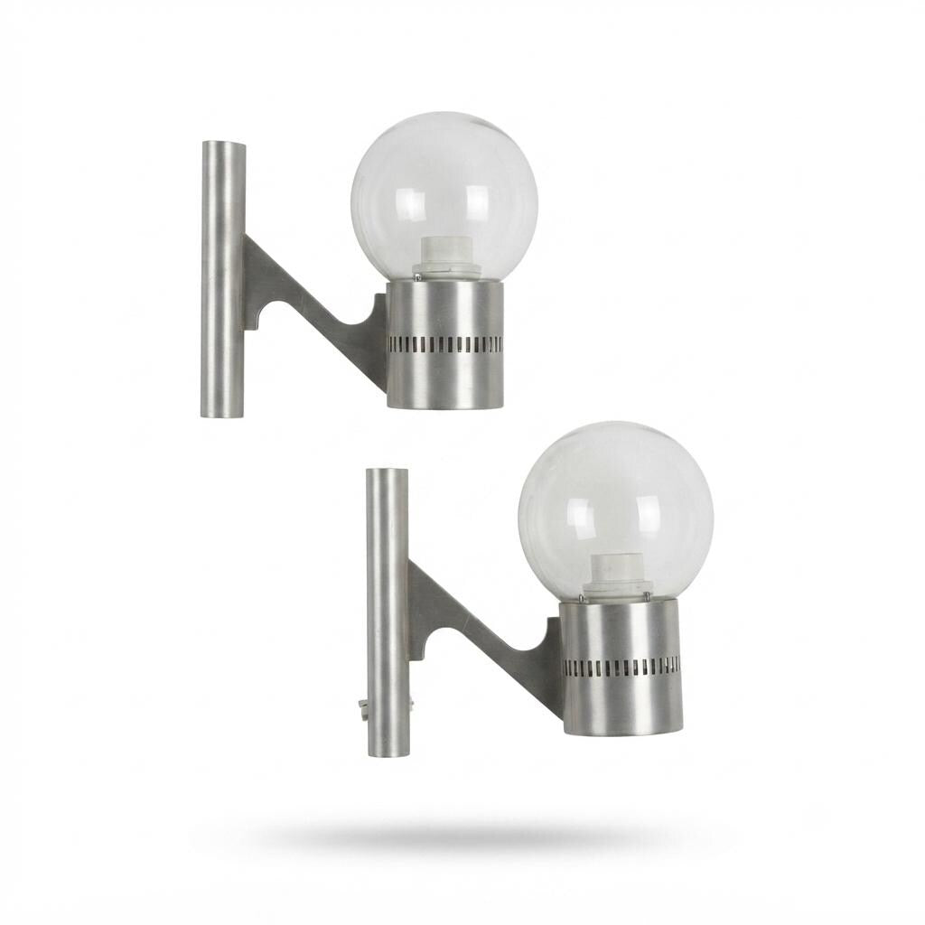 Pair of Sciolari-Style Wall Sconces, Brushed Metal & Smoked Glass, 1970s Italy