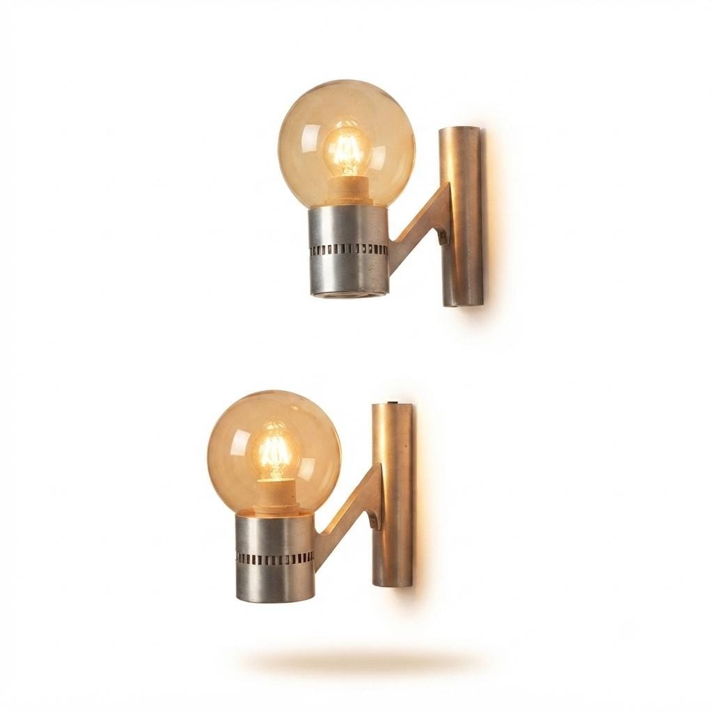 Pair of Sciolari-Style Wall Sconces, Brushed Metal & Smoked Glass, 1970s Italy