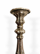Pair of Antique Silvered Bronze Candlesticks, Louis XV Rococo Style, Late 19th Century