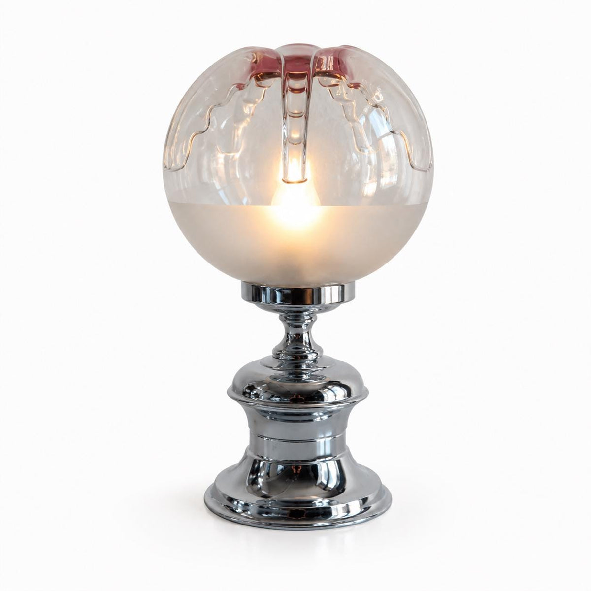 Pair of Vintage Space Age Table Lamps, Murano Glass, Chrome Base, Doria Leuchten Style, 1960s-70s