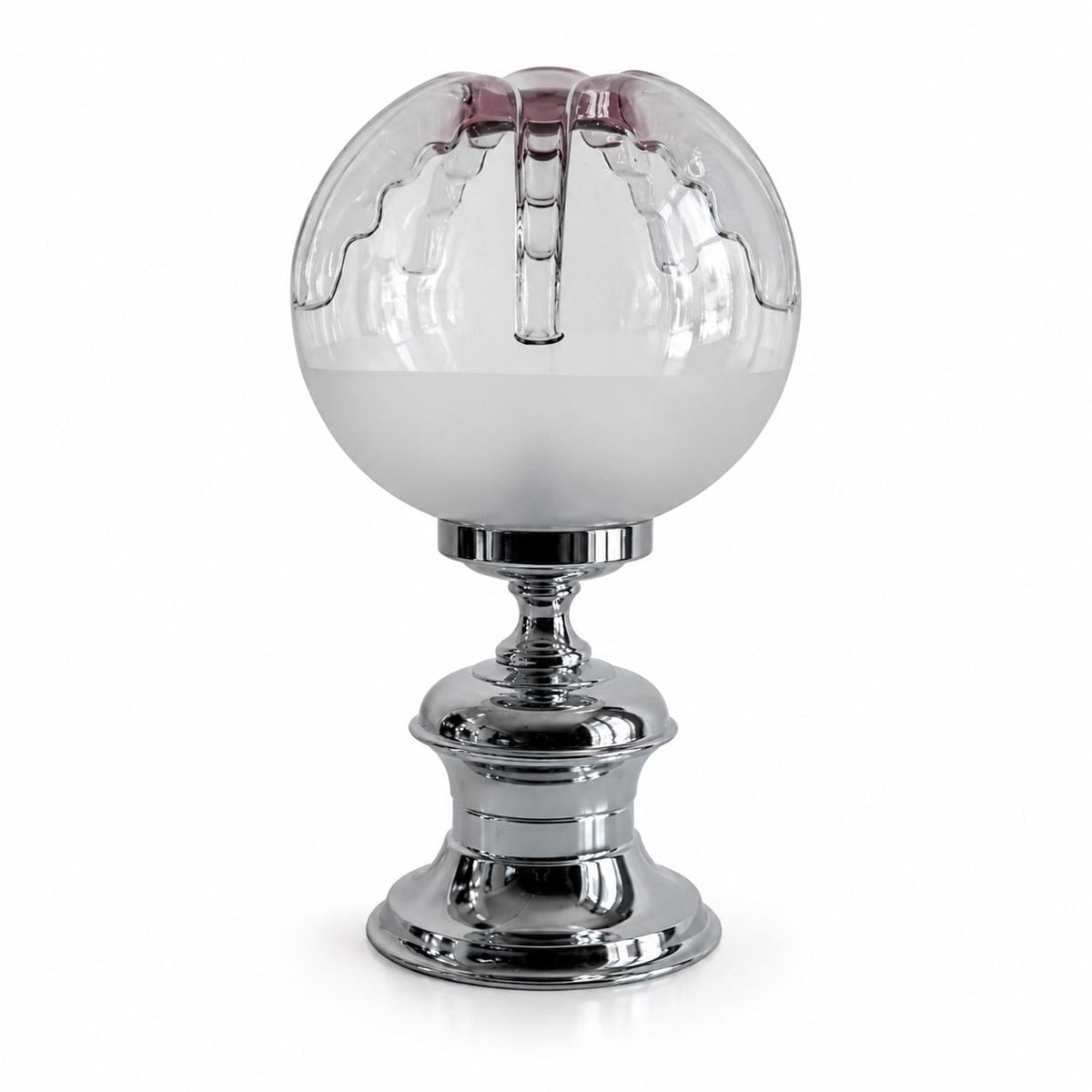 Pair of Vintage Space Age Table Lamps, Murano Glass, Chrome Base, Doria Leuchten Style, 1960s-70s