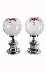 Pair of Vintage Space Age Table Lamps, Murano Glass, Chrome Base, Doria Leuchten Style, 1960s-70s
