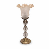 Antique Bronze & Cut Glass Table Lamp, Ruffled Frosted Shade, France, Circa 1900