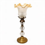 Antique Bronze & Cut Glass Table Lamp, Ruffled Frosted Shade, France, Circa 1900