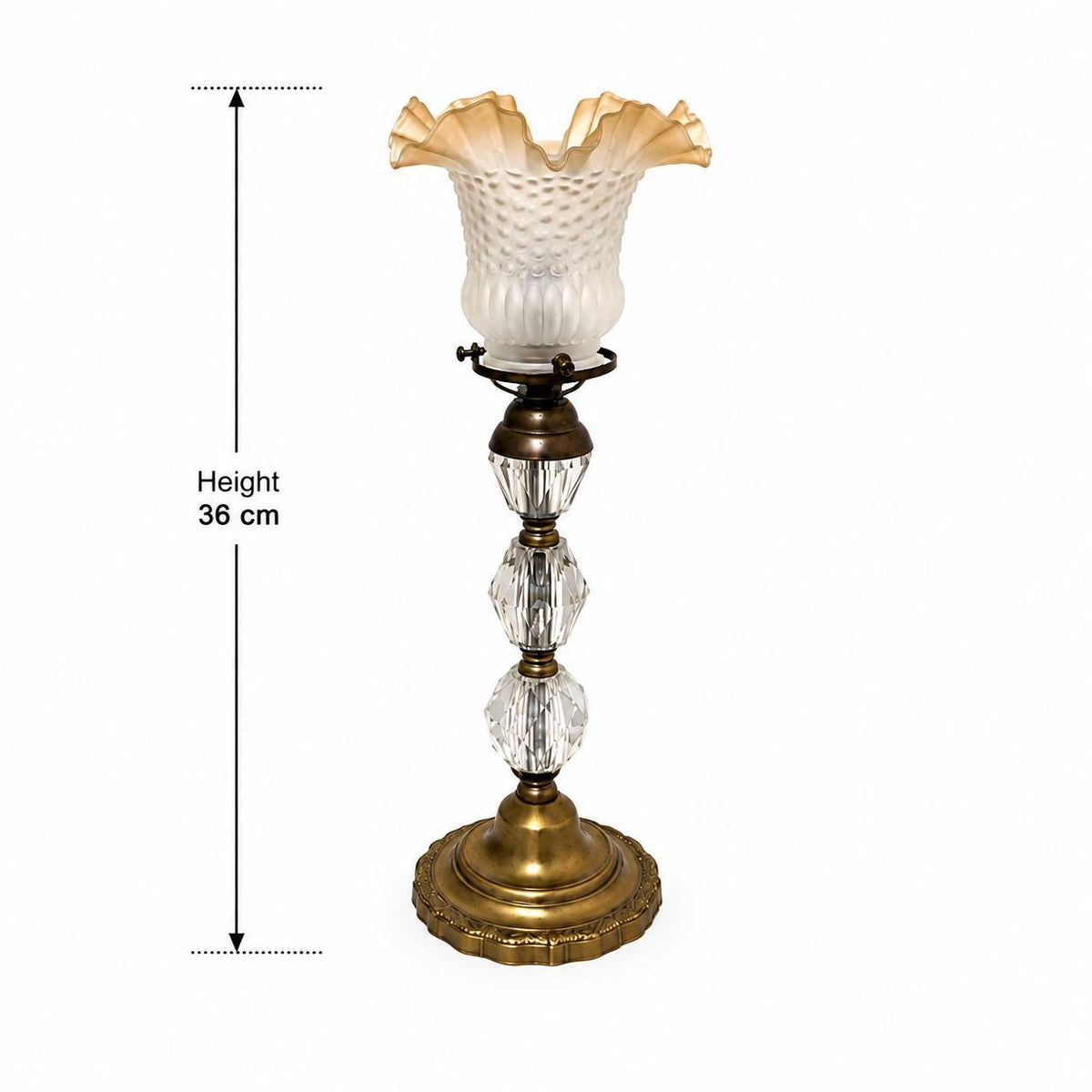 Antique Bronze & Cut Glass Table Lamp, Ruffled Frosted Shade, France, Circa 1900