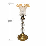 Antique Bronze & Cut Glass Table Lamp, Ruffled Frosted Shade, France, Circa 1900