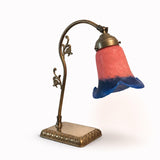Antique Brass Table Lamp, Pâte de Verre Tulip Shade, Art Nouveau Style, Circa 1900