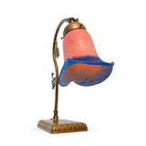 Antique Brass Table Lamp, Pâte de Verre Tulip Shade, Art Nouveau Style, Circa 1900
