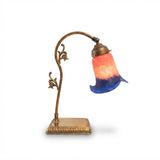 Antique Brass Table Lamp, Pâte de Verre Tulip Shade, Art Nouveau Style, Circa 1900