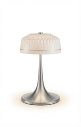 Vintage Mushroom Table Lamp, Cut Crystal Glass Dome, Chrome Tulip Base, 1970s