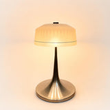 Vintage Mushroom Table Lamp, Cut Crystal Glass Dome, Chrome Tulip Base, 1970s