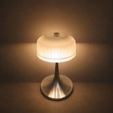 Vintage Mushroom Table Lamp, Cut Crystal Glass Dome, Chrome Tulip Base, 1970s