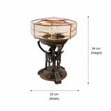 Antique Art Deco Bronze Table Lamp, Octagonal Glass Shade, Sunburst Light Effect, 1920s Style