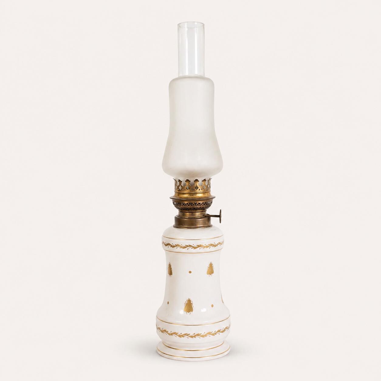 Antique Limoges Porcelain Lamp, White & Gold, Converted Oil Lamp Style, France