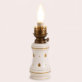 Antique Limoges Porcelain Lamp, White & Gold, Converted Oil Lamp Style, France