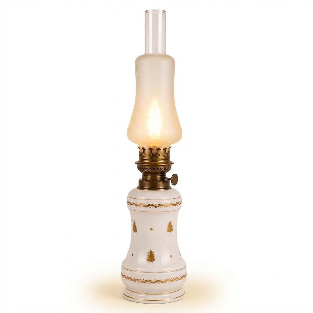 Antique Limoges Porcelain Lamp, White & Gold, Converted Oil Lamp Style, France