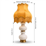 Vintage Opaline Glass Table Lamp, Gilt Brass Rings, Fringed Silk Shade