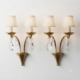 Pair of Vintage Brass Wall Sconces, Crystal Drops, Fan Backplate Design