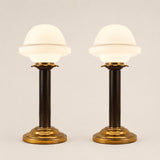 Pair of Vintage Brass Table Lamps, Opaline Glass Mushroom Shades