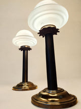 Pair of Vintage Brass Table Lamps, Opaline Glass Mushroom Shades