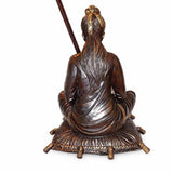Antique Bronze Figural Table Lamp, Seated Oriental Figure, Silk Shade, Red & Gold
