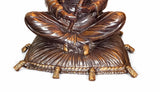 Antique Bronze Figural Table Lamp, Seated Oriental Figure, Silk Shade, Red & Gold