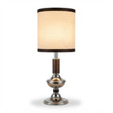 Vintage Chrome Table Lamp, Wood and Chrome Column with New Fabric Shade — 1960s–70s