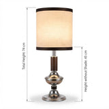 Vintage Chrome Table Lamp, Wood and Chrome Column with New Fabric Shade — 1960s–70s
