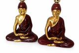 Vintage Buddha Table Lamps Pair, Burgundy Gold Ceramic with Frosted Glass Globes — 1970s–80s