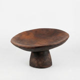 Wooden Footed Bowl, Hand Carved Pedestal Bowl, Berber Style — North African, Dark Patina