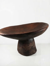 Wooden Footed Bowl, Hand Carved Pedestal Bowl, Berber Style — North African, Dark Patina