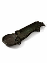 Pen Tray, Patinated Metal Desk Tidy with Shell Bowl, Scrolled Rims — European