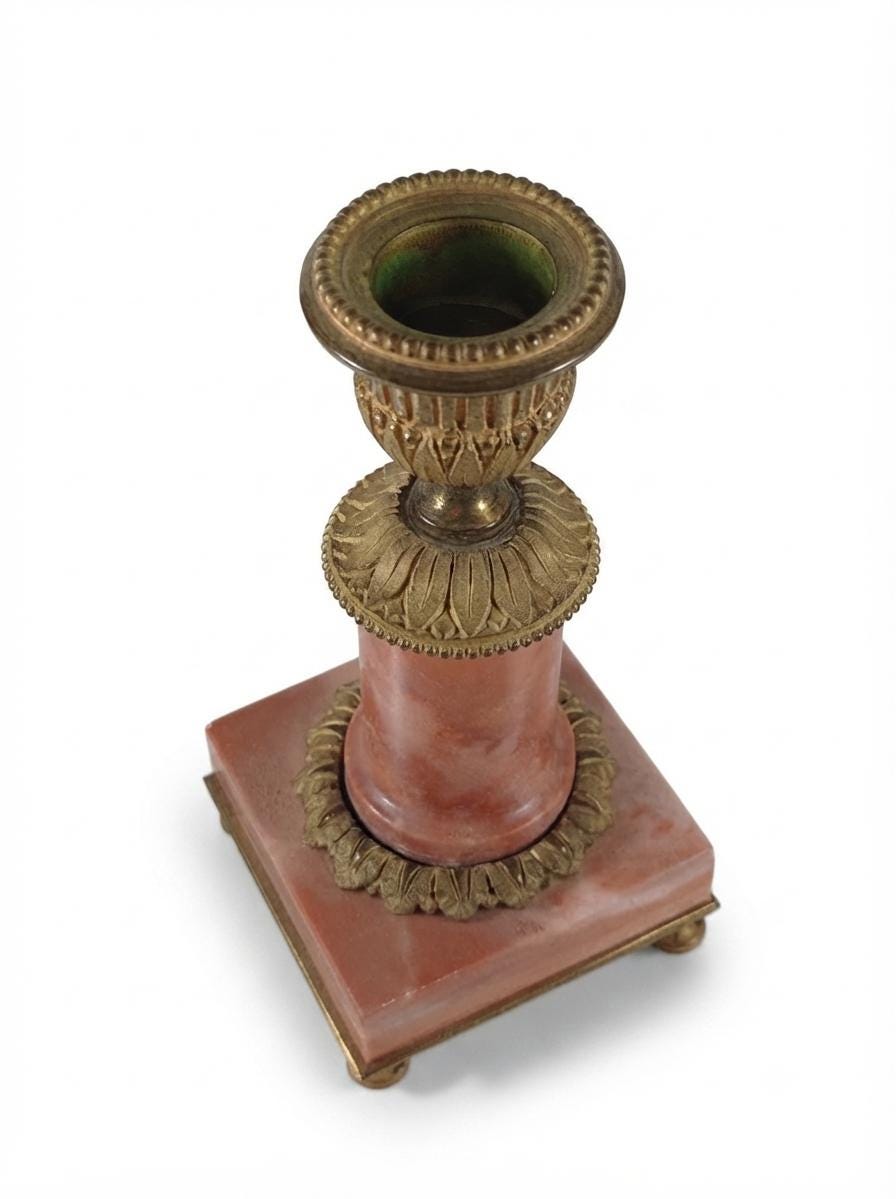 Pink Marble Candlestick, Gilt Metal Urn Nozzle, Louis XVI Style — French Taste